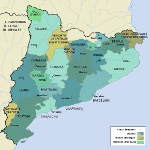 Mapa de 'vegueries' catalás en 1304 (clique para ampliar)